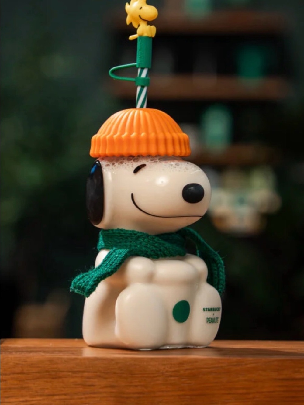 Authentic Starbucks Snoopy Orange Lid Glass Tumbler and Green Scarf - Picture 7 of 7